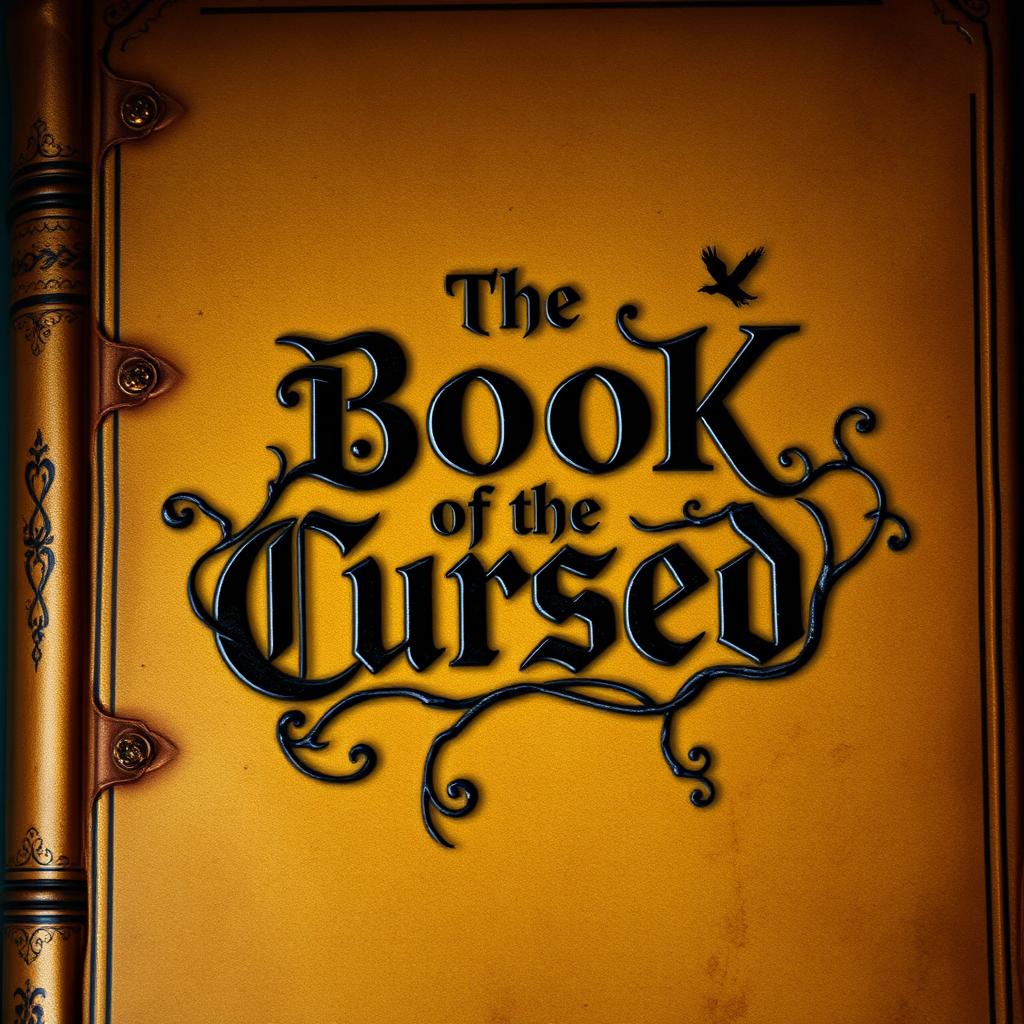 A book cover design for 'The Book of the Cursed', featuring an old, vintage aesthetic with a rich golden color scheme
