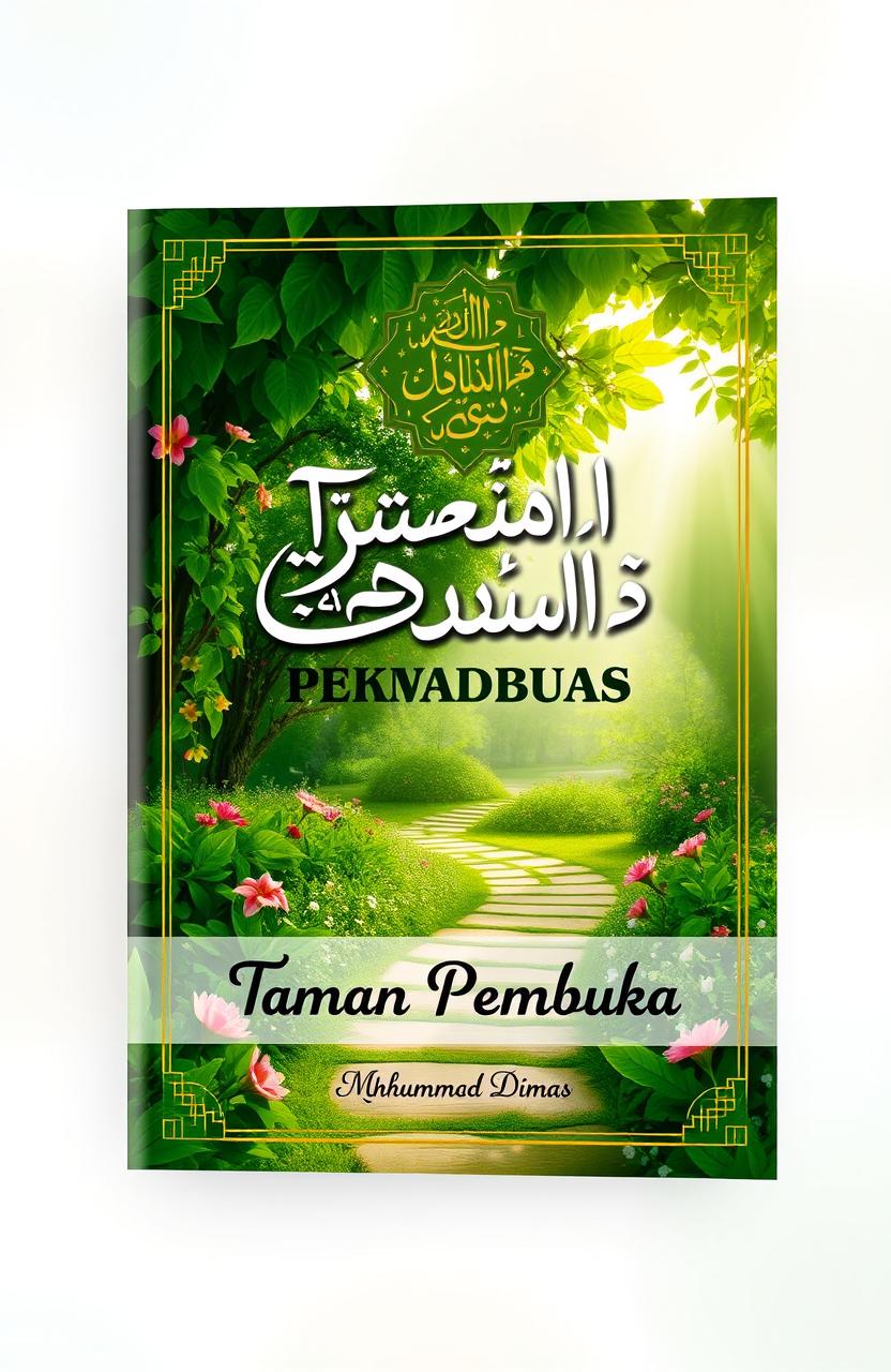 A beautiful and captivating book cover design for an Islamic book titled 'Taman Pembuka' by Muhammad Dimas