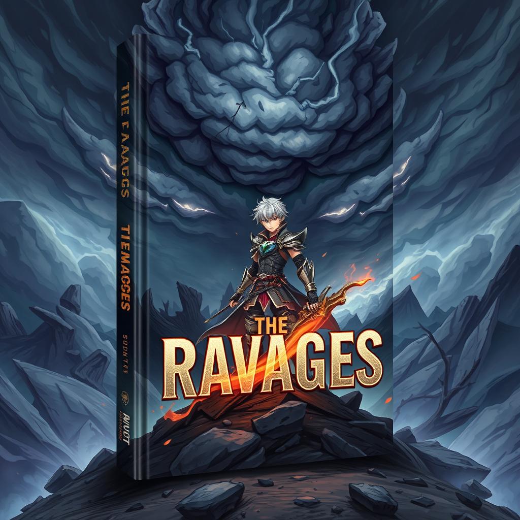 A captivating book cover for a novel titled 'The Ravages', featuring stunning anime illustrations