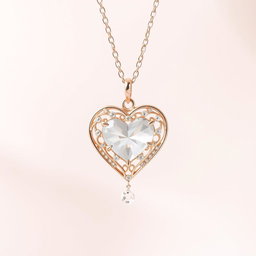 A beautiful and delicate heart-shaped plachette necklace, intricately designed with fine detailing, shimmering gemstones embedded within the heart, elegant chain, dangling slightly to showcase its grace