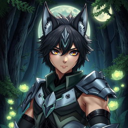 A detailed portrayal of a wolf futanari character in an anime style