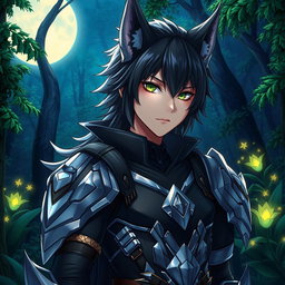 A detailed portrayal of a wolf futanari character in an anime style