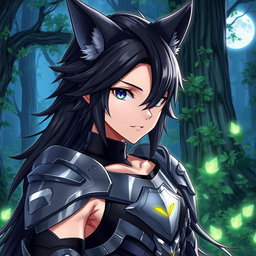 A detailed portrayal of a wolf futanari character in an anime style