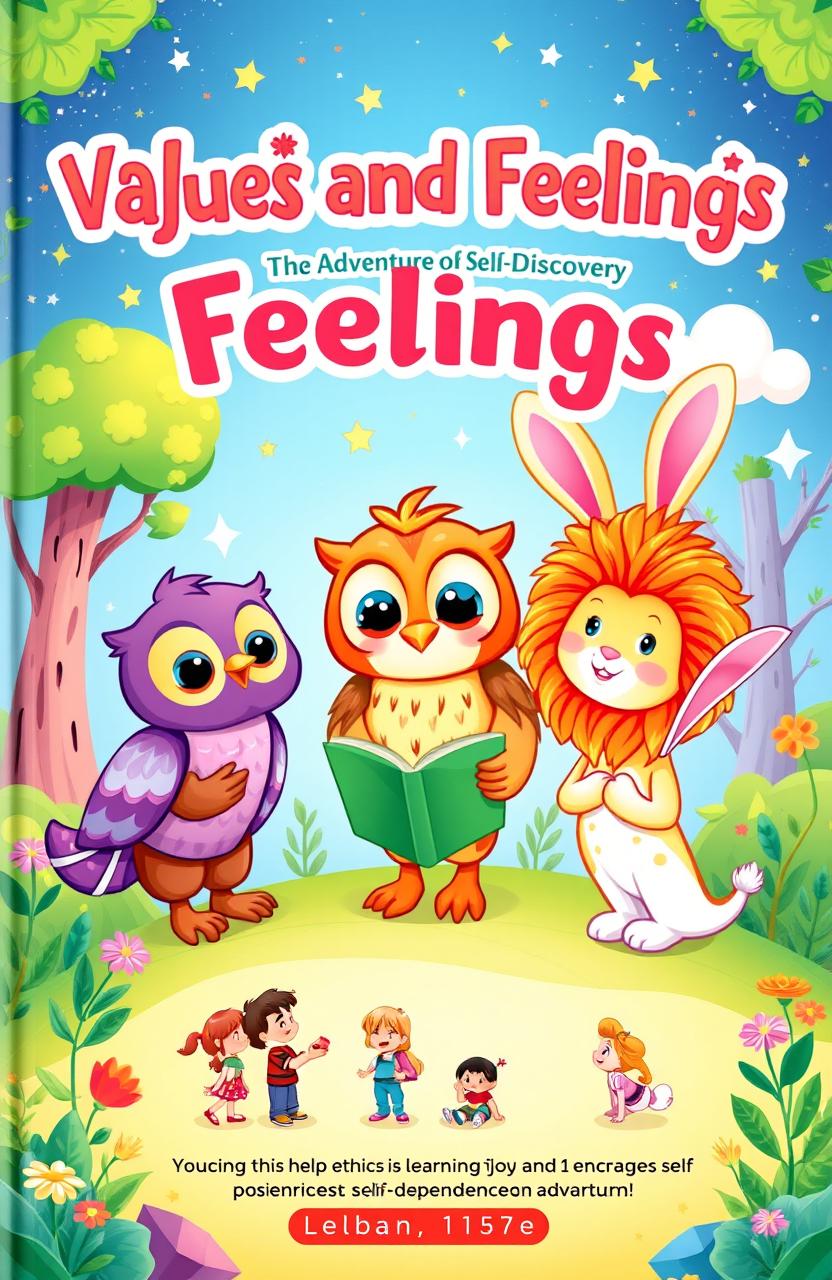 A magical children's storybook titled 'Values and Feelings: The Adventure of Self-Discovery'