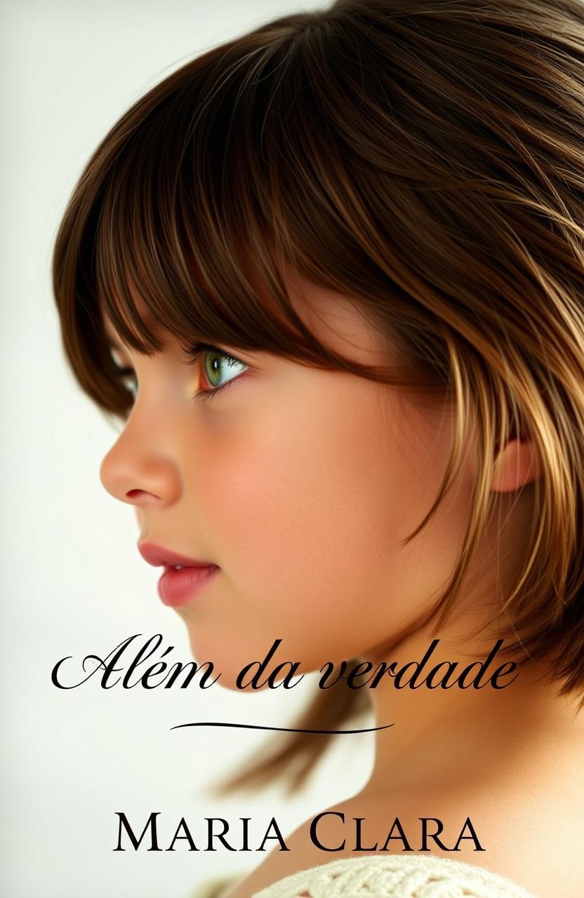 A close-up profile of a young girl with brown hair and green eyes, showcasing her face beautifully with a warm expression