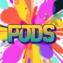 A vibrant and eye-catching album cover featuring the bold title “FTN PODS” prominently displayed in a modern, artistic font