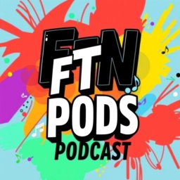 A vibrant and eye-catching album cover featuring the bold title “FTN PODS” prominently displayed in a modern, artistic font
