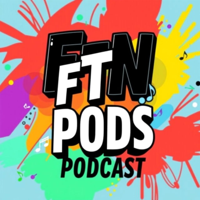 A vibrant and eye-catching album cover featuring the bold title “FTN PODS” prominently displayed in a modern, artistic font