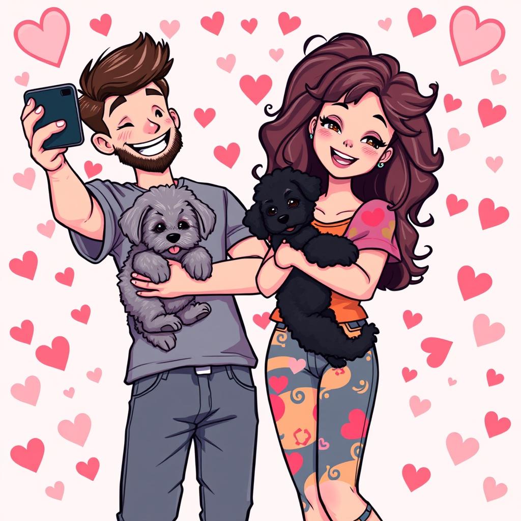 A delightful retro pixel art depiction of a cute couple snapping a selfie
