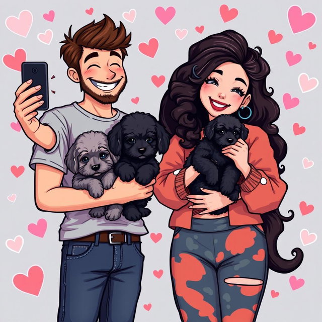 A delightful retro pixel art depiction of a cute couple snapping a selfie