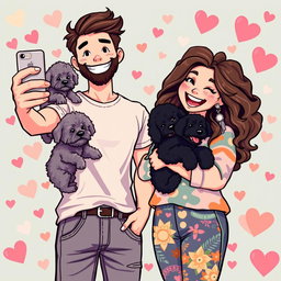 A delightful retro pixel art depiction of a cute couple snapping a selfie