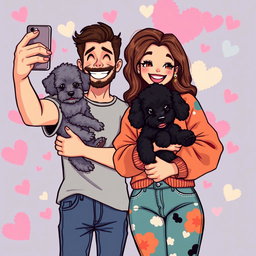 A delightful retro pixel art depiction of a cute couple snapping a selfie