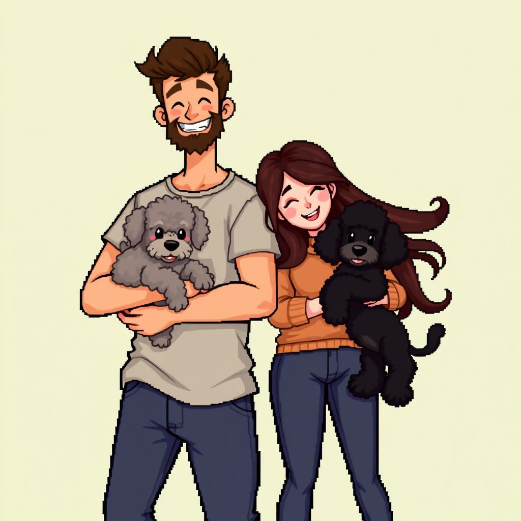 A delightful retro pixel art scene featuring a cute couple