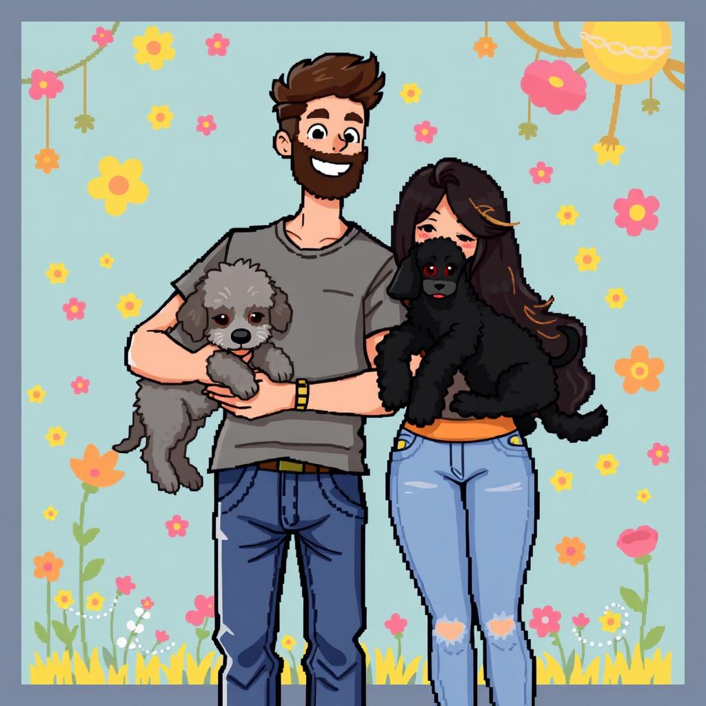 A charming retro pixel art scene featuring a cute couple