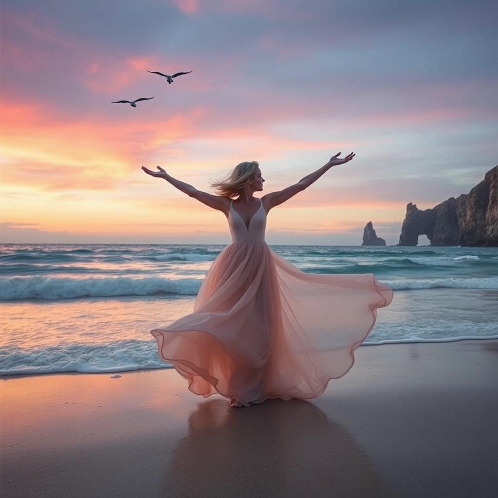 A captivating seascape that illustrates the theme 'Bound by the Sea, Freed by Love