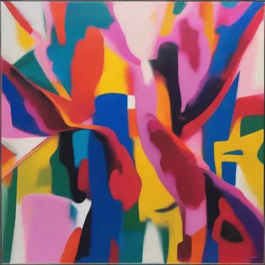 The painter used bold, vibrant colors to depict the alchemic process in her abstract artwork.