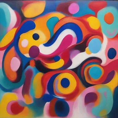 The painter used bold, vibrant colors to depict the alchemic process in her abstract artwork.