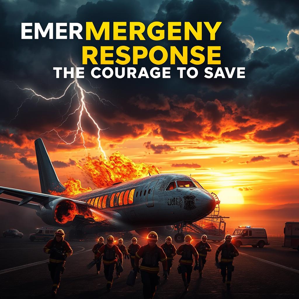 A dramatic and visually striking poster illustrating a plane crash scene