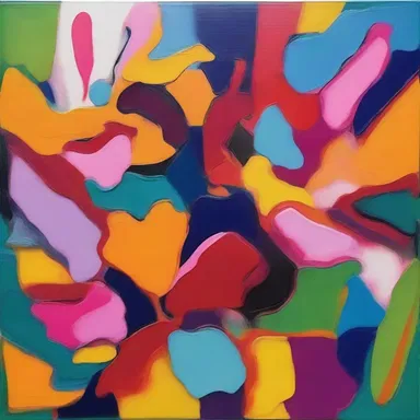 The painter used bold, vibrant colors to depict the alchemic process in her abstract artwork.