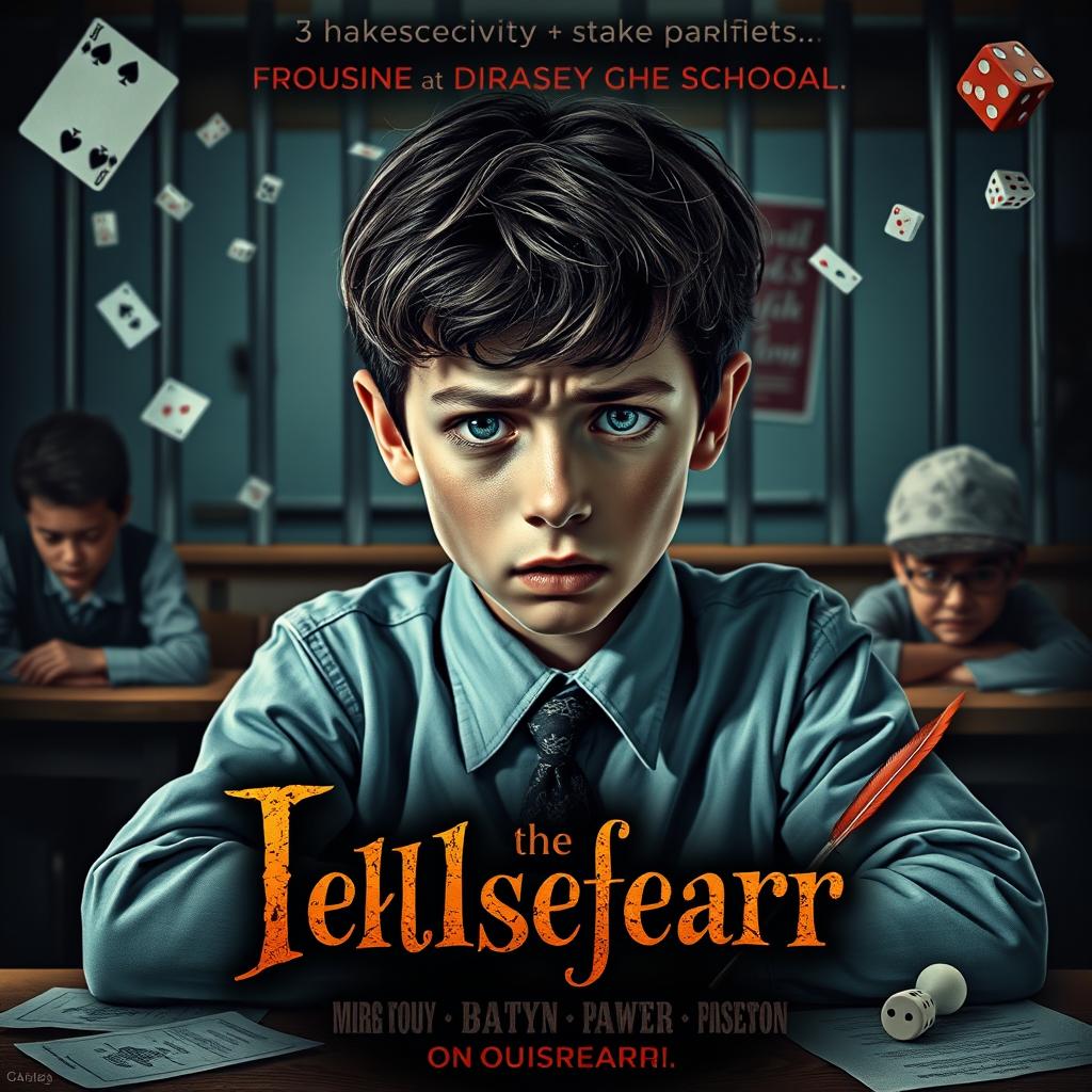 A dramatic and intense film poster featuring a young adult struggling with hyperactivity and speech problems, portrayed in a classroom setting with a distressed expression that reflects a dislike for school