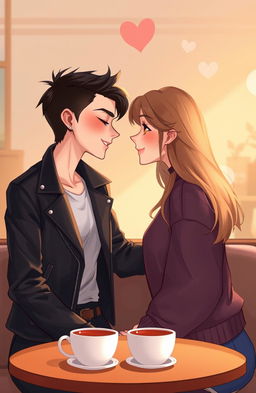 A heartwarming 2D illustration depicting a butch female and a straight female engaged in a loving gaze across from each other