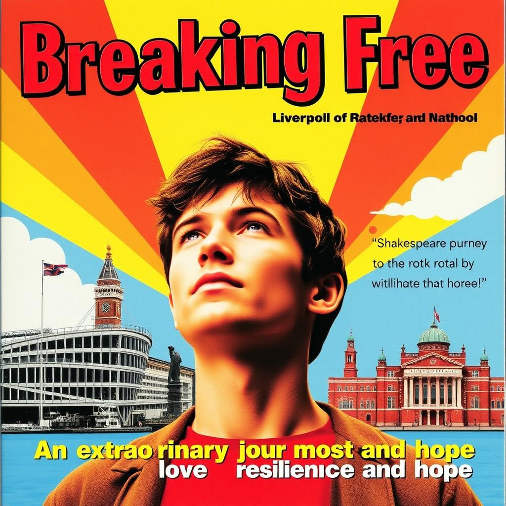 A vibrant 1980s style poster for a play titled 'Breaking Free', set in Liverpool