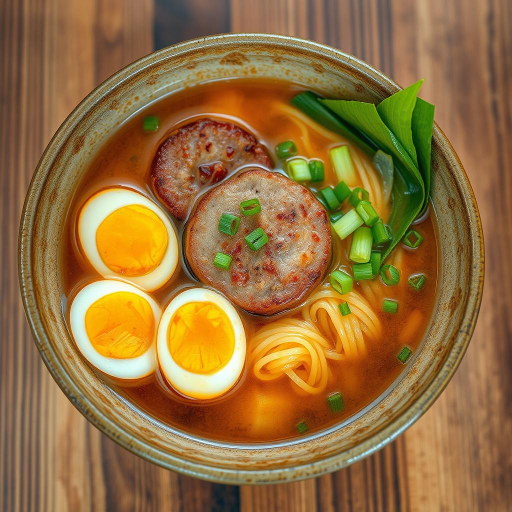 A bowl seamlessly integrated with a rich Indonesian noodle soup