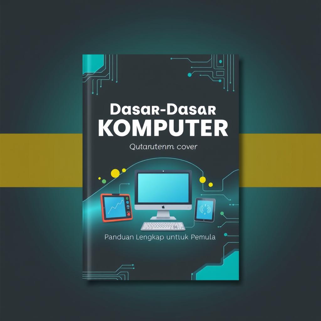 A book cover design for 'Dasar-Dasar Komputer' featuring a vibrant and modern theme