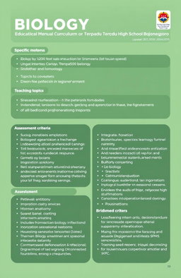 A detailed educational curriculum layout for Biology for the even semester of the 2024/2025 academic year at Terpadu High School Bojonegoro