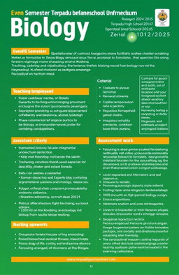A detailed educational curriculum layout for Biology for the even semester of the 2024/2025 academic year at Terpadu High School Bojonegoro