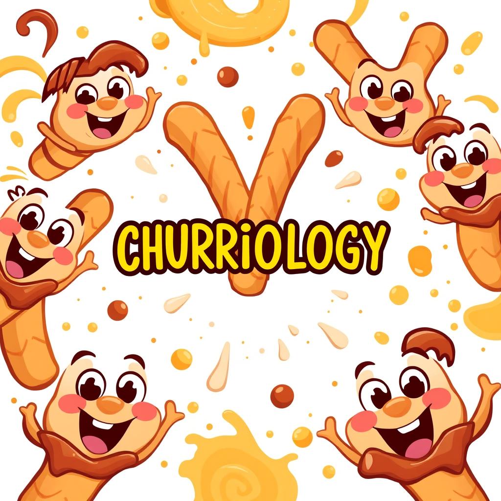 A whimsical and creative background design for a logo titled 'CHURRIOLOGY'
