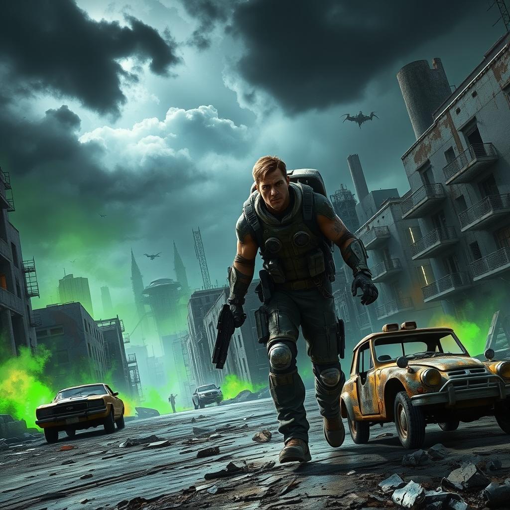 A dynamic scene inspired by the Half-Life game series, depicting a futuristic cityscape with a dystopian atmosphere