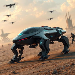 A sleek, futuristic military vehicle designed with advanced aerodynamics and cutting-edge technology