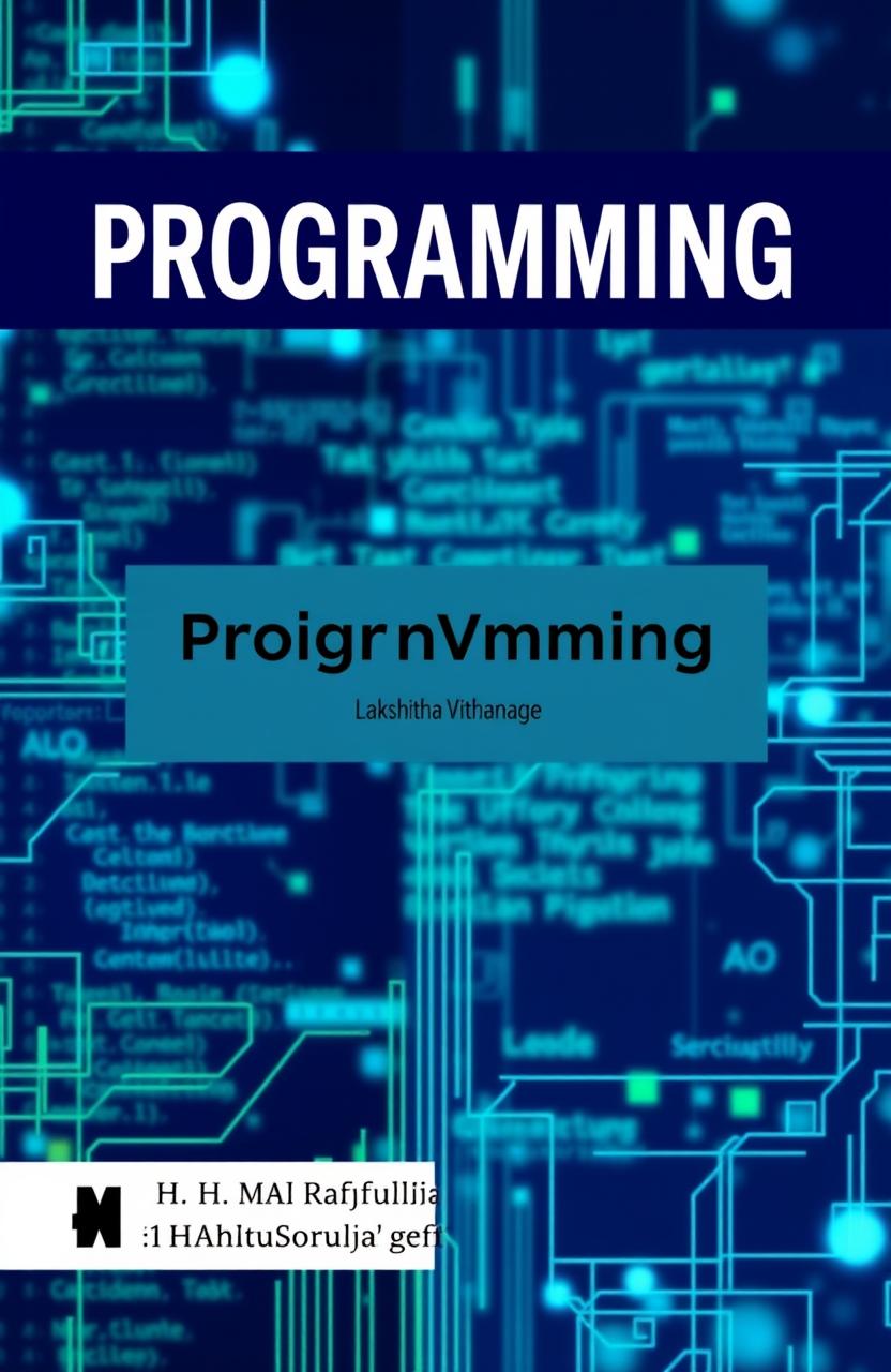 A vibrant and engaging A4 book cover with the heading 'PROGRAMMING' prominently displayed at the top in bold, modern font