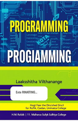 A vibrant and engaging A4 book cover with the heading 'PROGRAMMING' prominently displayed at the top in bold, modern font