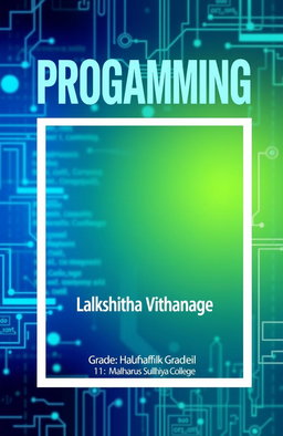 A vibrant and engaging A4 book cover with the heading 'PROGRAMMING' prominently displayed at the top in bold, modern font