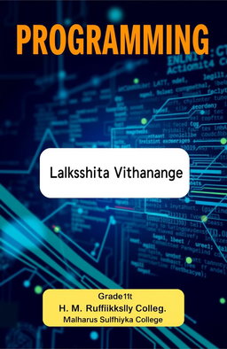 A vibrant and engaging A4 book cover with the heading 'PROGRAMMING' prominently displayed at the top in bold, modern font