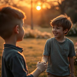 A poignant scene capturing 'The Look of Love' featuring a young boy gazing longingly at a girl who is holding another boy's hand