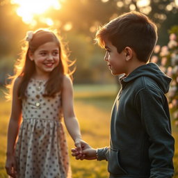 A poignant scene capturing 'The Look of Love' featuring a young boy gazing longingly at a girl who is holding another boy's hand