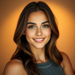 A beautiful 25-year-old woman, positioned front-facing and looking directly at the camera