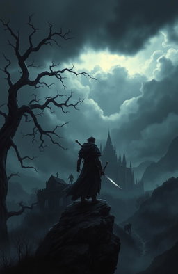 A dark fantasy scene inspired by isekai and soulsborne aesthetics
