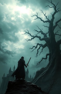A dark fantasy scene inspired by isekai and soulsborne aesthetics