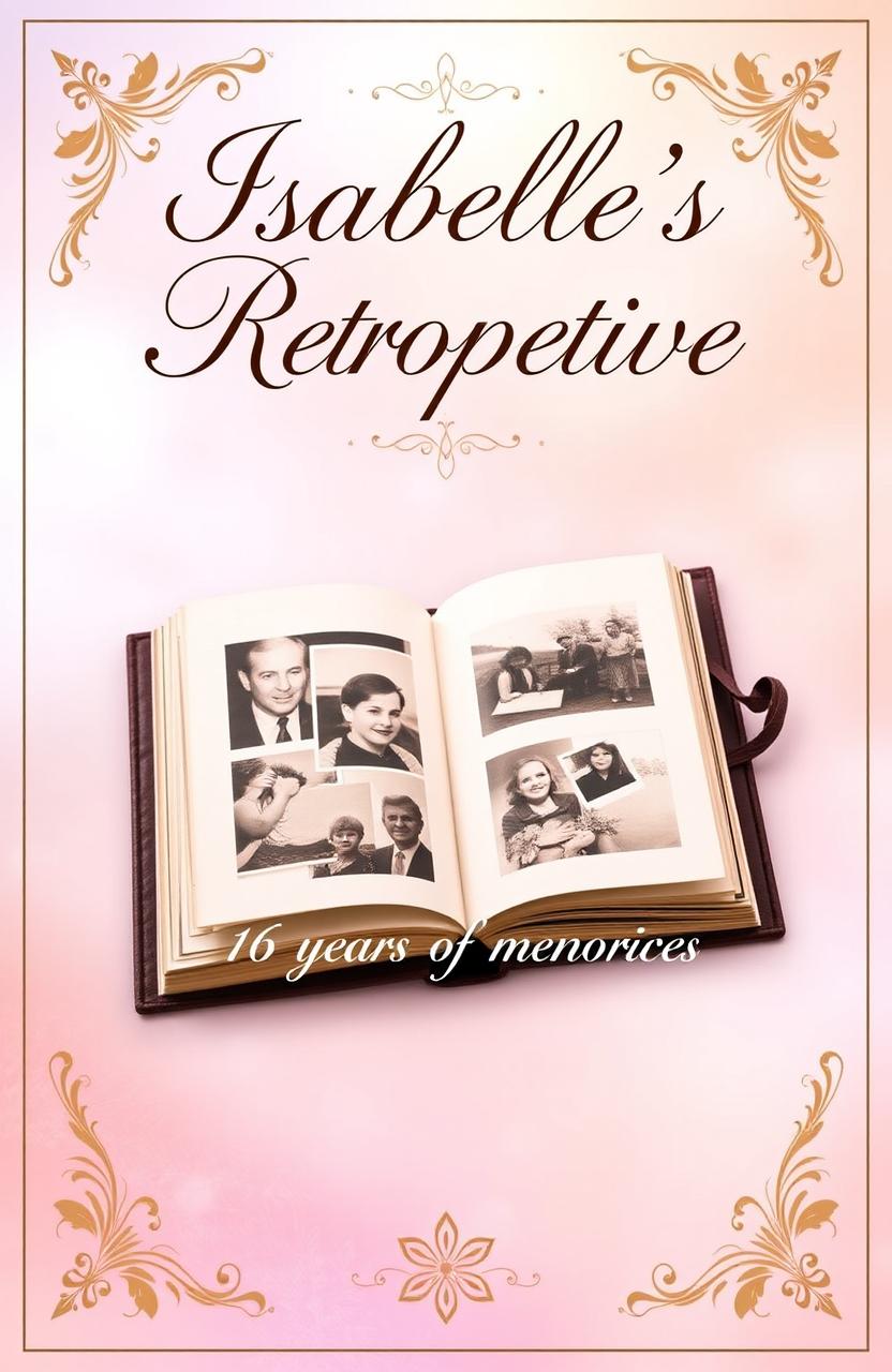 A beautifully designed book cover featuring the title 'Isabelle's Retrospective: 16 years of memories'
