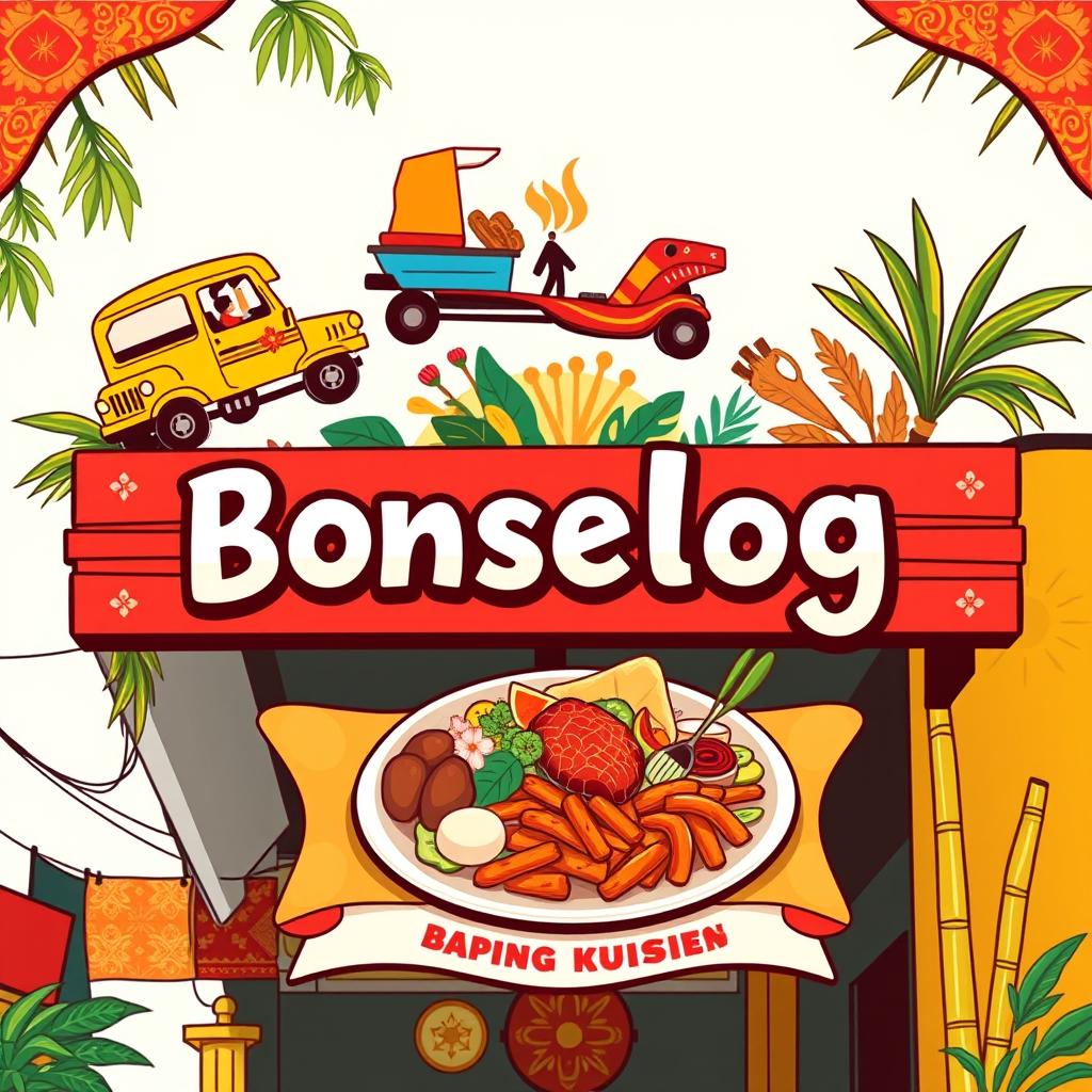 A vibrant restaurant signage for 'Bonselog', themed around Filipino cuisine