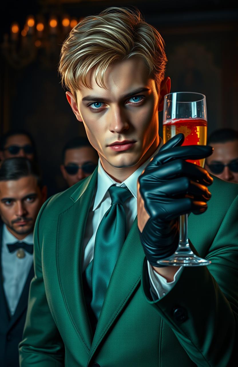 A captivating scene featuring a handsome young man, Caesar Genovese, who is part of the Mafiya family