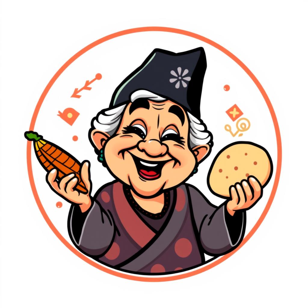 A cartoon-style logo featuring an abuela, an elderly woman, wearing a distinctive black cap