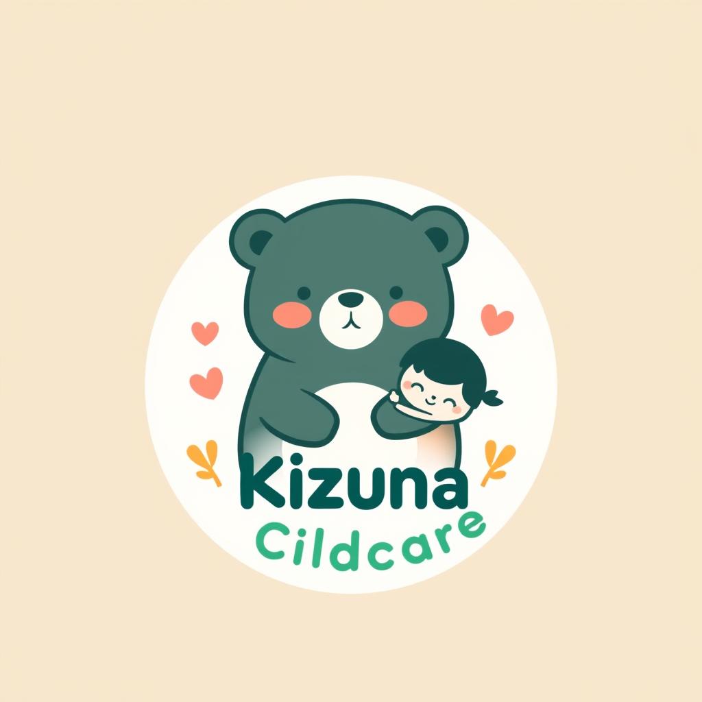 A charming and friendly logo design for Kizuna Childcare that incorporates playful elements of a bear and a child