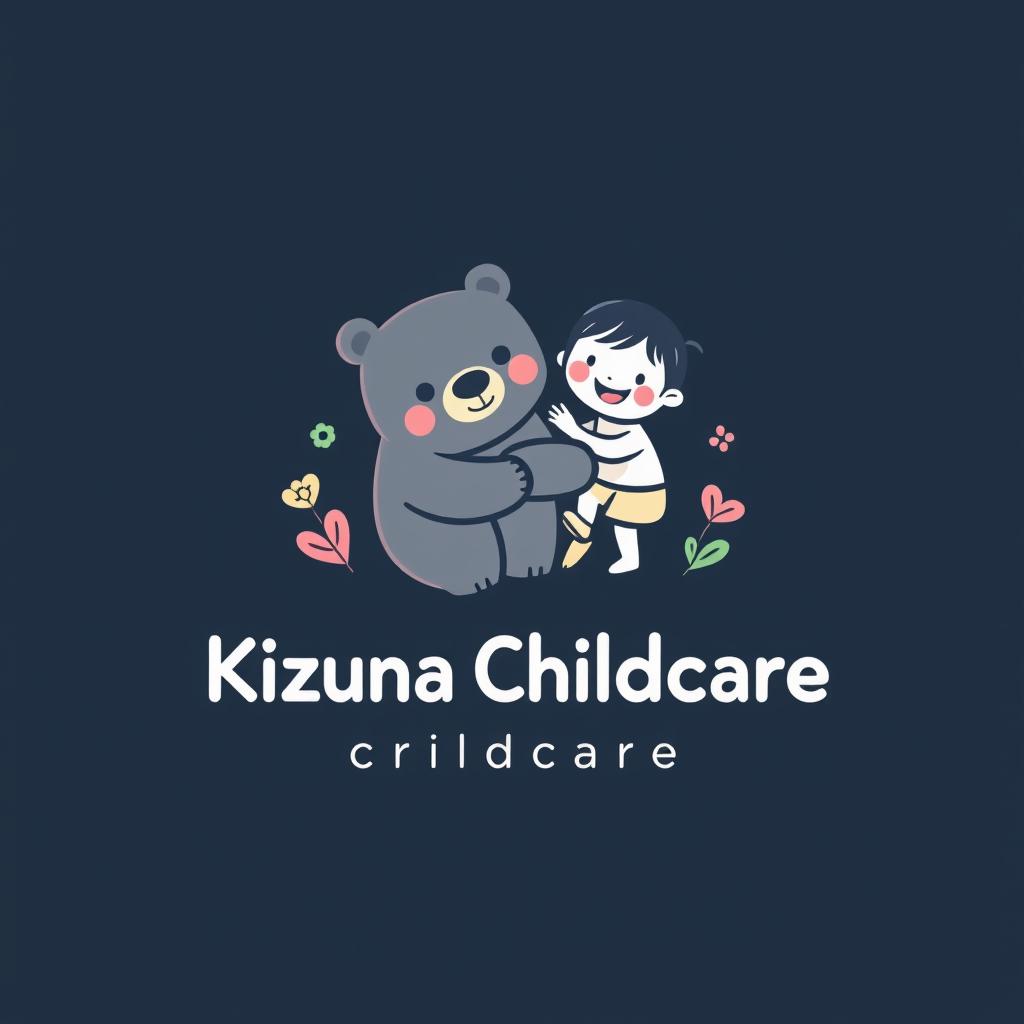 A delightful and engaging logo design for Kizuna Childcare, featuring endearing elements of a bear and a child