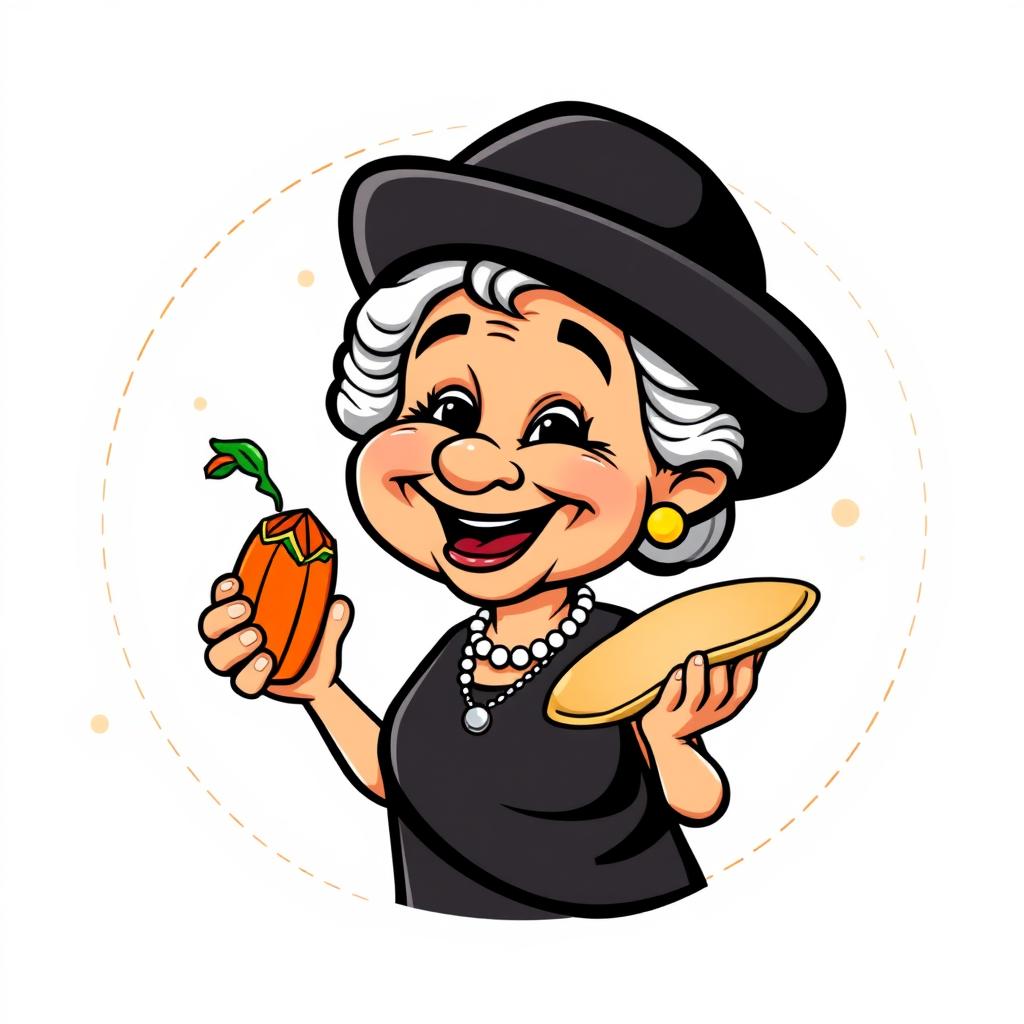 A cartoon-style logo featuring an abuela, a cheerful elderly woman, wearing a stylish black cap