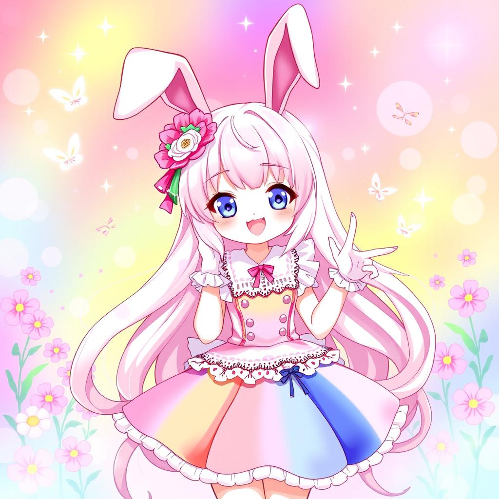 A whimsical character with bunny ears, featuring a bright and playful design